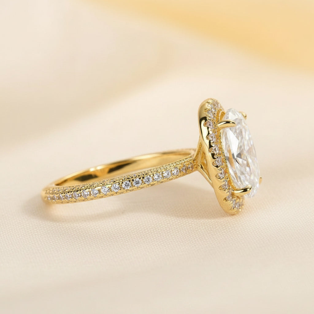 Aurevyn 2.5 Ct Halo Oval Cut Yellow Gold Promise Ring