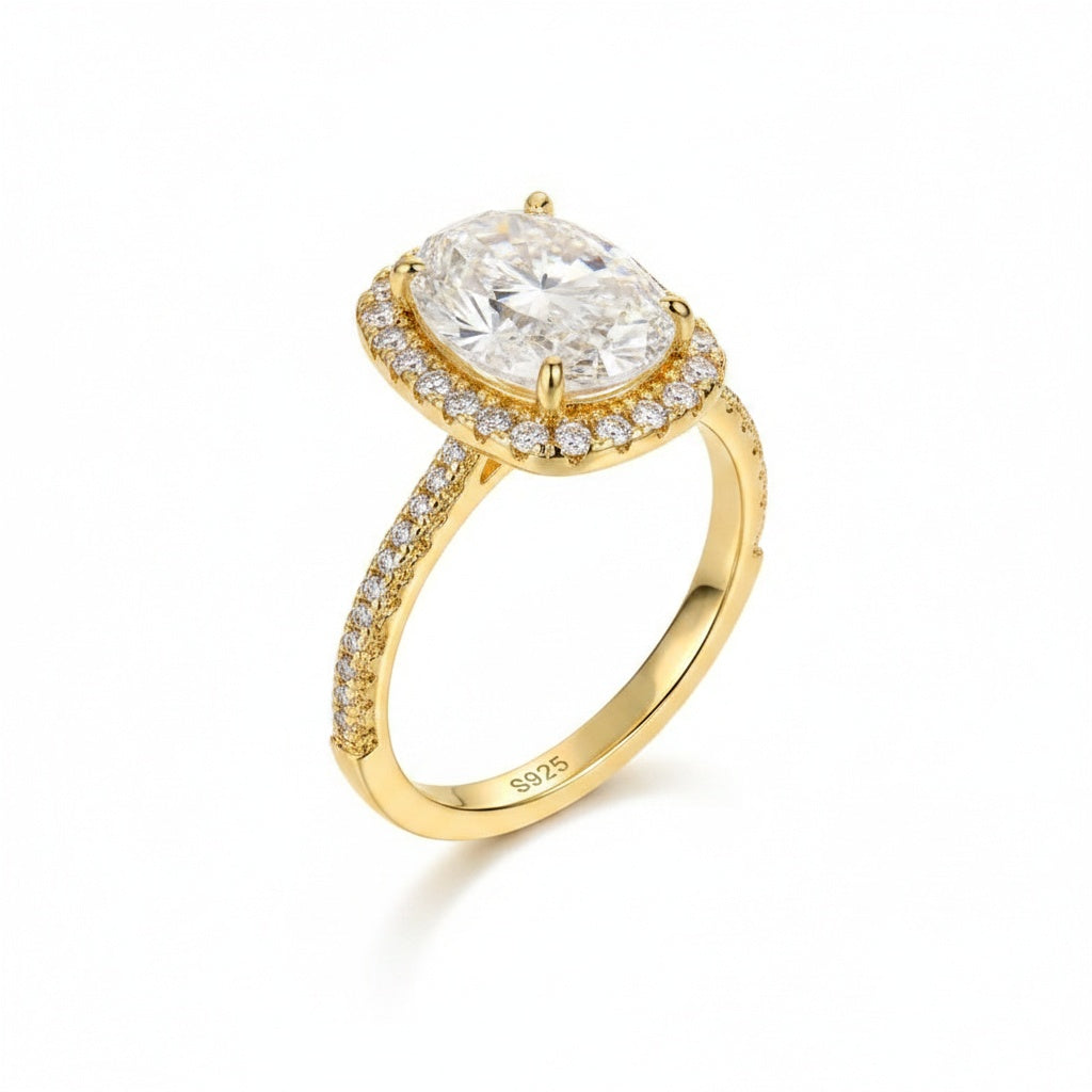 Aurevyn 2.5 Ct Halo Oval Cut Yellow Gold Promise Ring