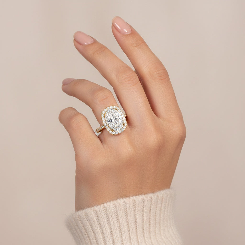 Aurevyn 2.5 Ct Halo Oval Cut Yellow Gold Promise Ring
