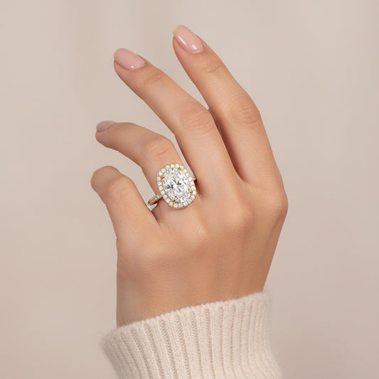 Aurevyn 2.5 Ct Halo Oval Cut Yellow Gold Promise Ring