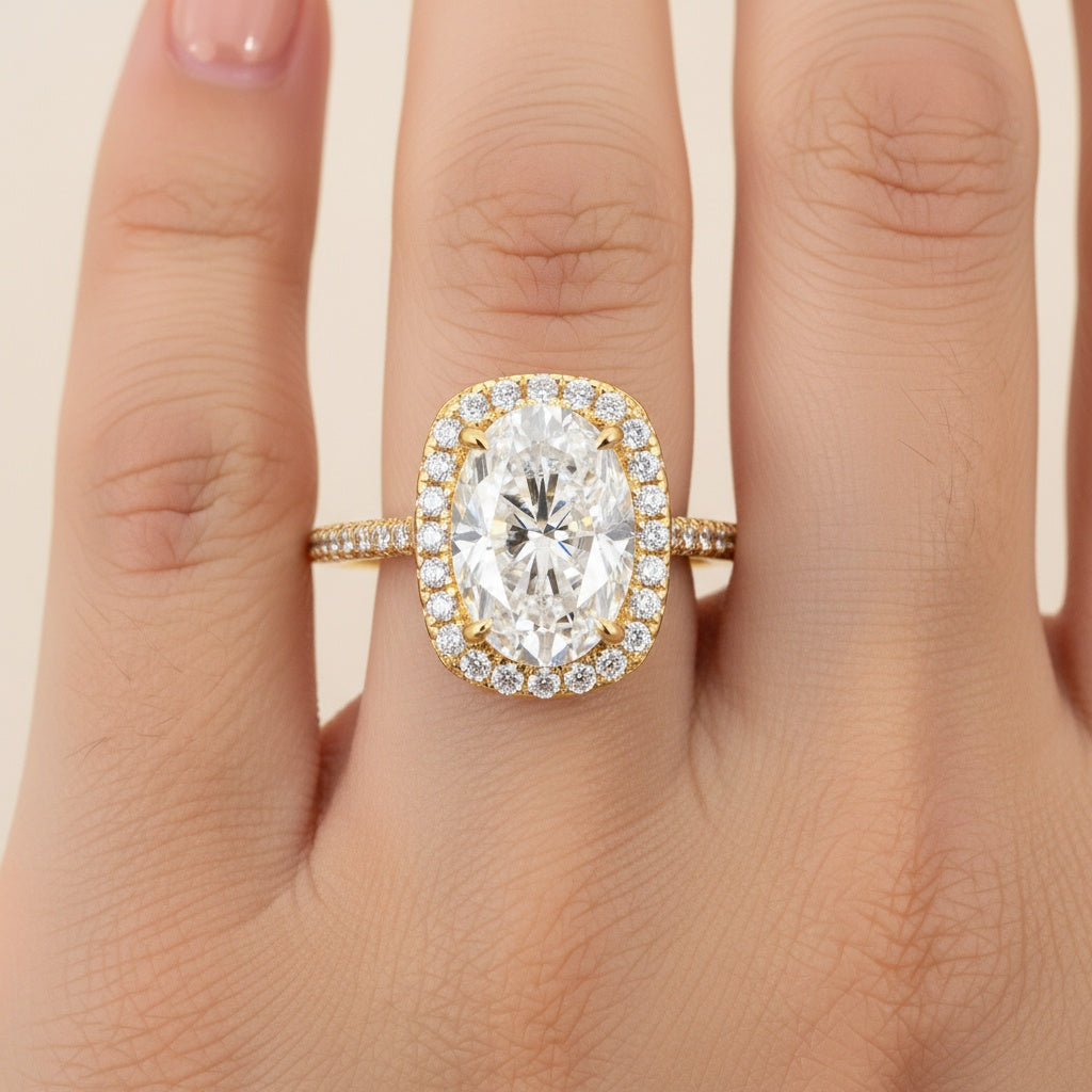 Aurevyn 2.5 Ct Halo Oval Cut Yellow Gold Promise Ring
