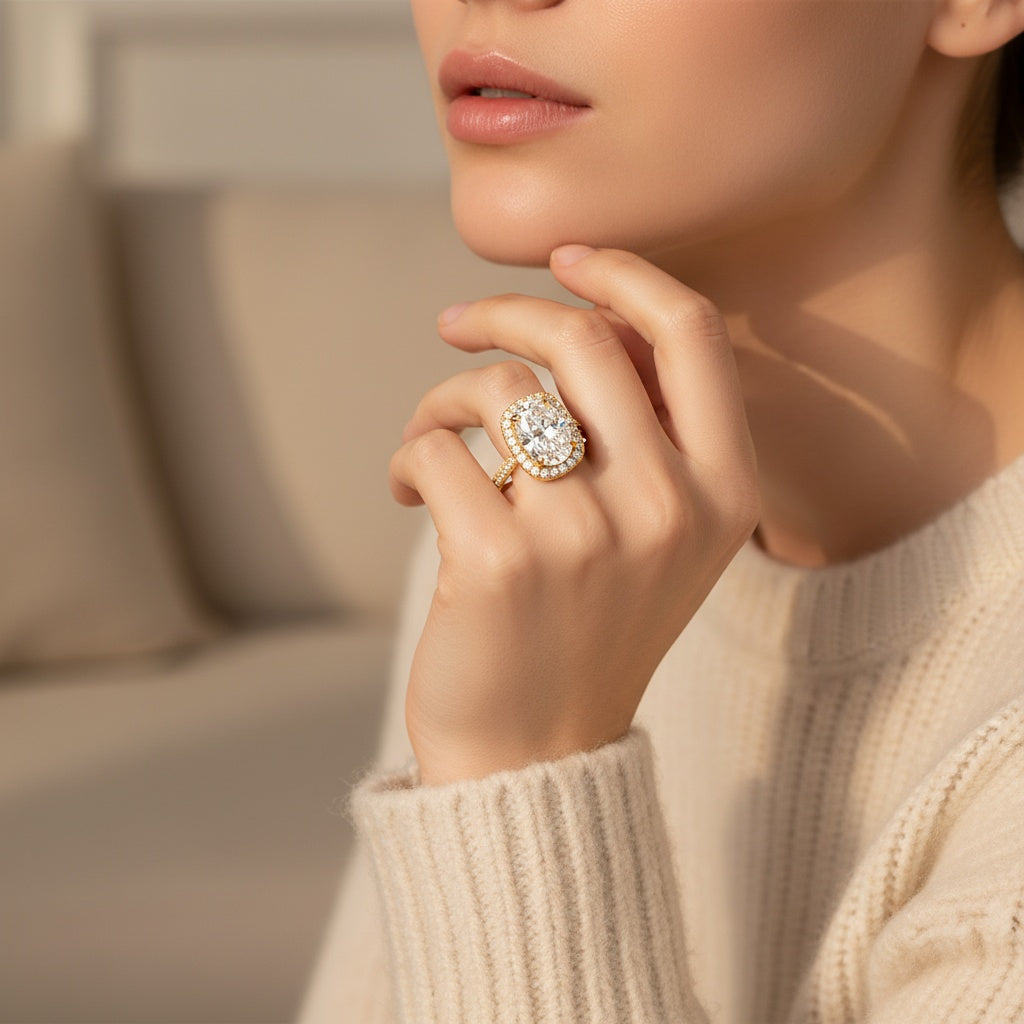 Aurevyn 2.5 Ct Halo Oval Cut Yellow Gold Promise Ring