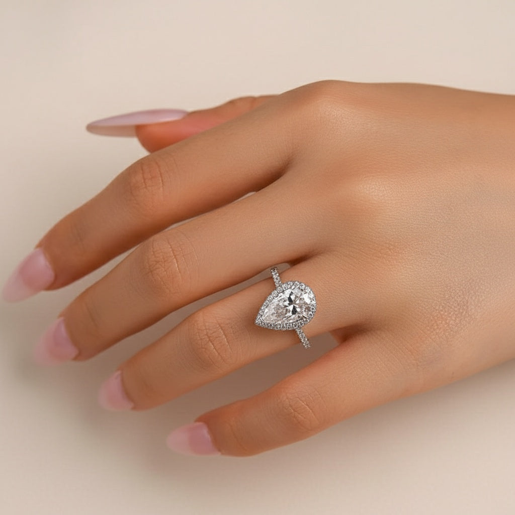 Aurevyn 2.5 Ct Pear Cut Halo Engagement Ring For Women