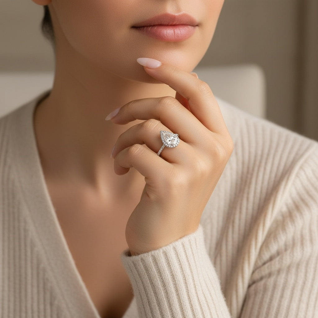 Aurevyn 2.5 Ct Pear Cut Halo Engagement Ring For Women