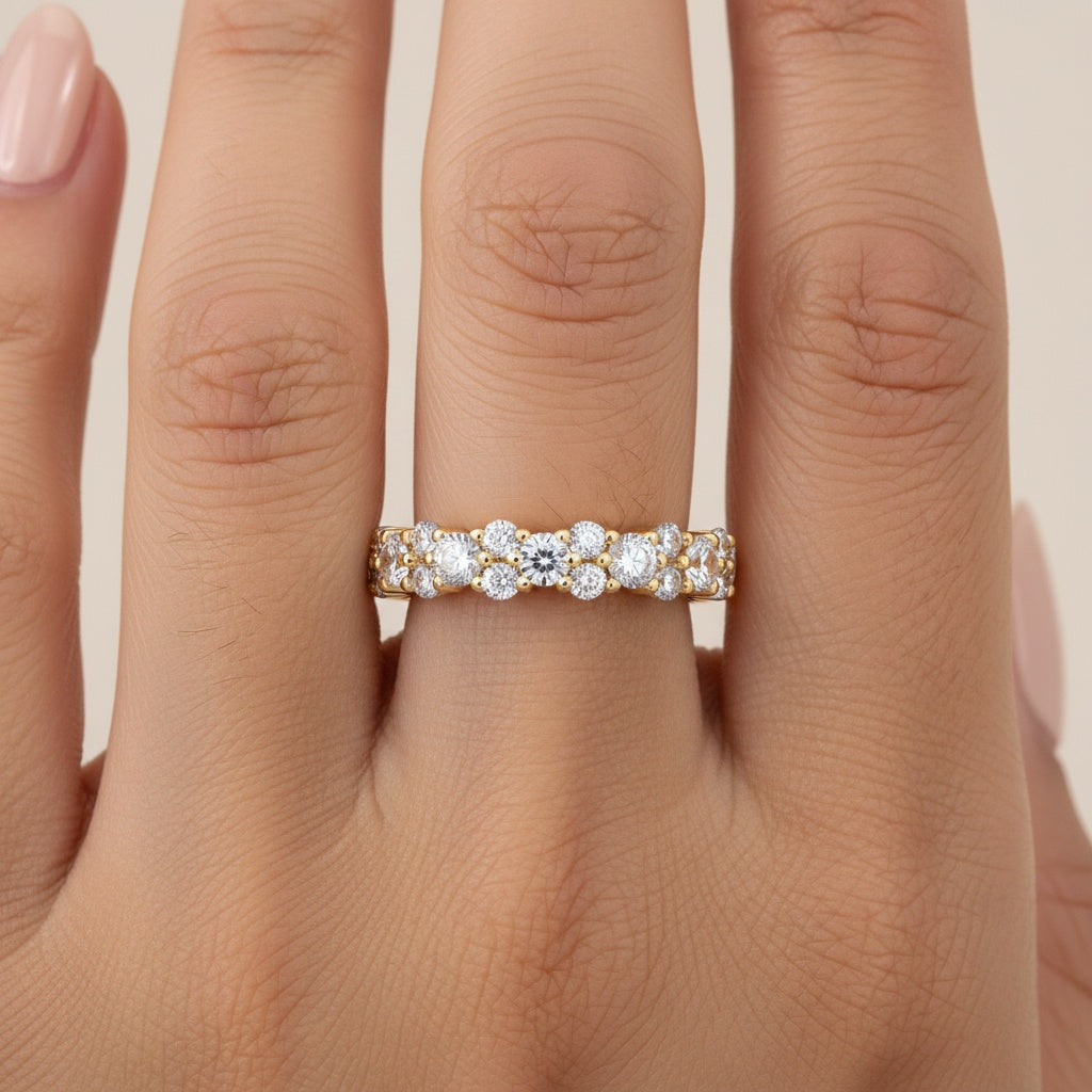 Aurevyn 2.5 Ct Yellow Gold Round Cut Full Wedding Band for Women