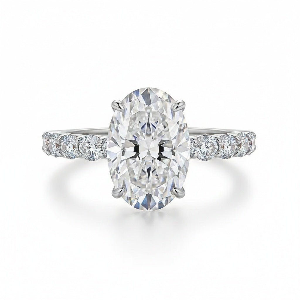Aurevyn 2.5 Ct/4.0Ct Oval Cut Hidden Halo White Gold Moissanite Diamond Engagement Ring