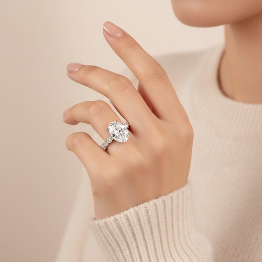 Aurevyn 2.5 Ct/4.0Ct Oval Cut Hidden Halo White Gold Moissanite Diamond Engagement Ring