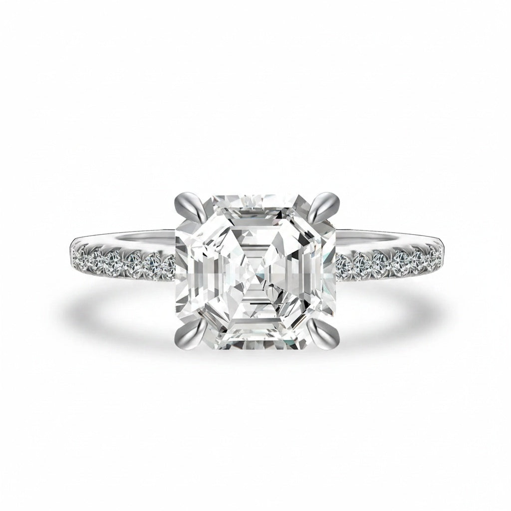 Aurevyn 2.5Ct Asscher Cut White Gold Moissanite Diamond Engagement Ring