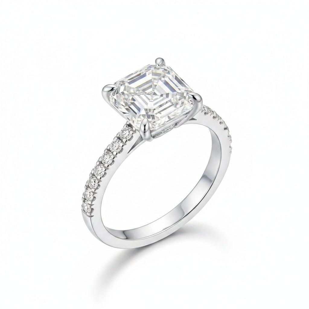 Aurevyn 2.5Ct Asscher Cut White Gold Moissanite Diamond Engagement Ring