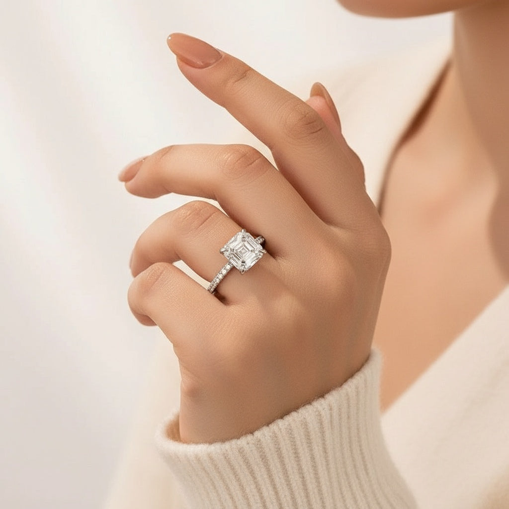 Aurevyn 2.5Ct Asscher Cut White Gold Moissanite Diamond Engagement Ring
