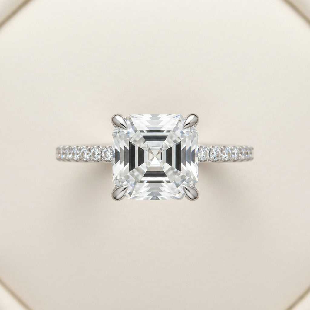 Aurevyn 2.5Ct Asscher Cut White Gold Moissanite Diamond Engagement Ring