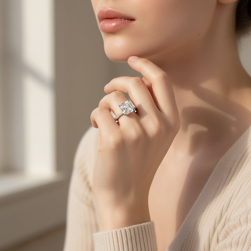 Aurevyn 2.5Ct Asscher Cut White Gold Moissanite Diamond Engagement Ring