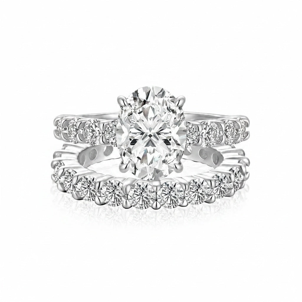 Aurevyn 2.5Ct Cushion Cut Side Stone White Gold Engagement Ring with Pavé Eternity Ring