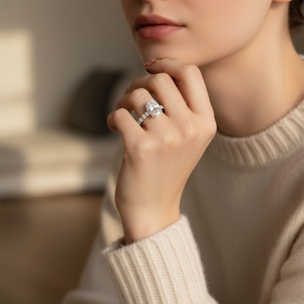 Aurevyn 2.5Ct Cushion Cut Side Stone White Gold Engagement Ring with Pavé Eternity Ring