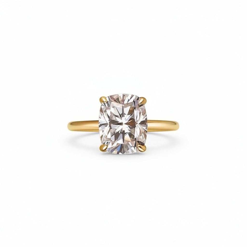 Aurevyn 2.5Ct~4.0 Ct Cushion Cut Yellow Gold Engagement Ring