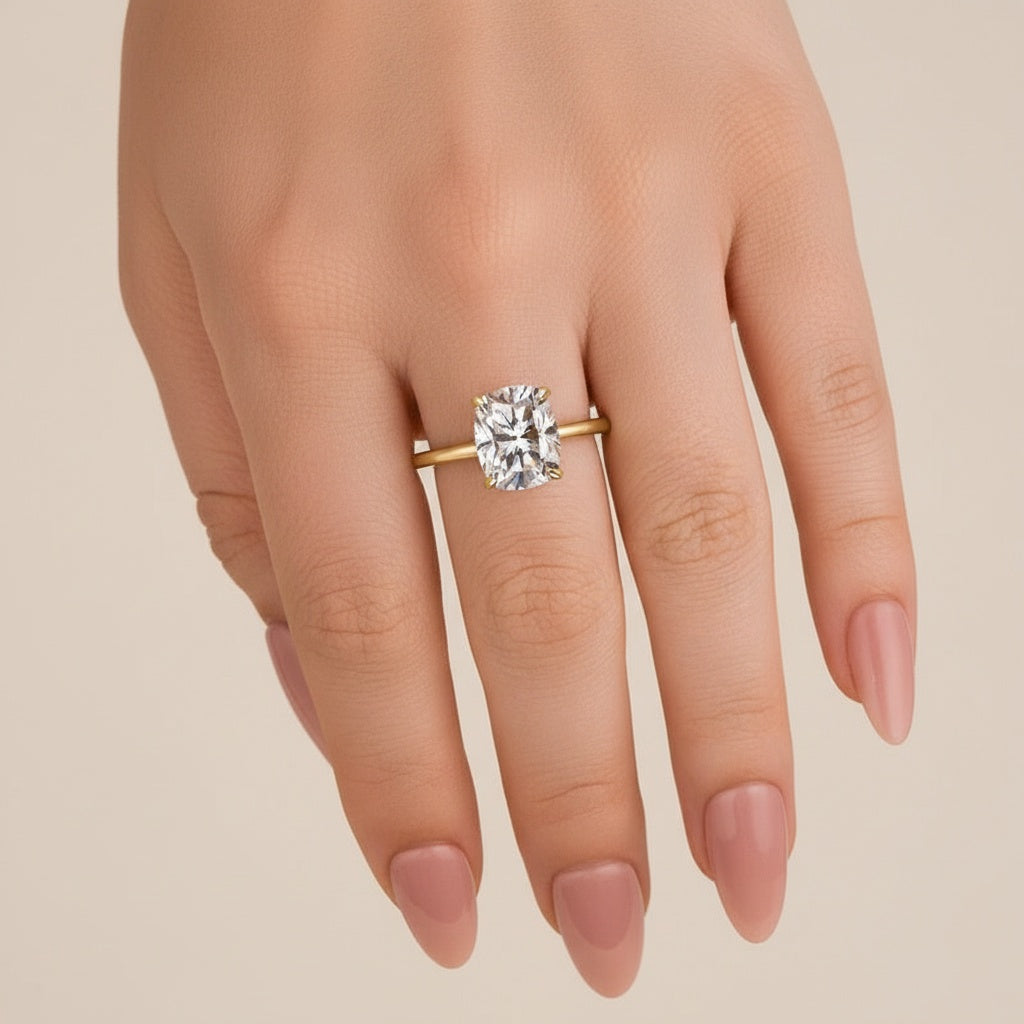 Aurevyn 2.5Ct~4.0 Ct Cushion Cut Yellow Gold Engagement Ring