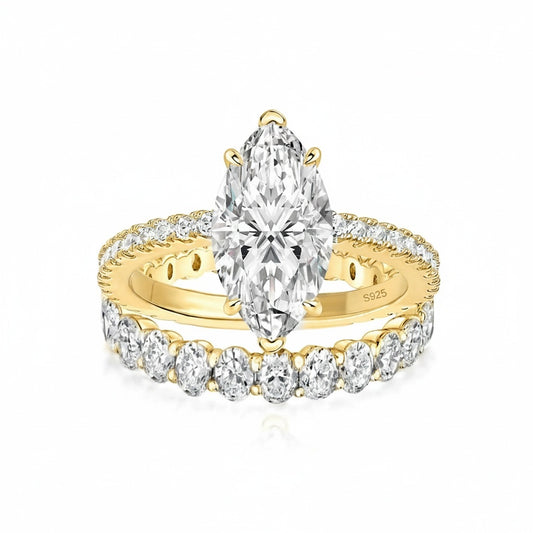 Aurevyn 2PC 4.0Ct Marquise Cut Yellow Gold Bridal Ring Set with Oval Cut Wedding Band