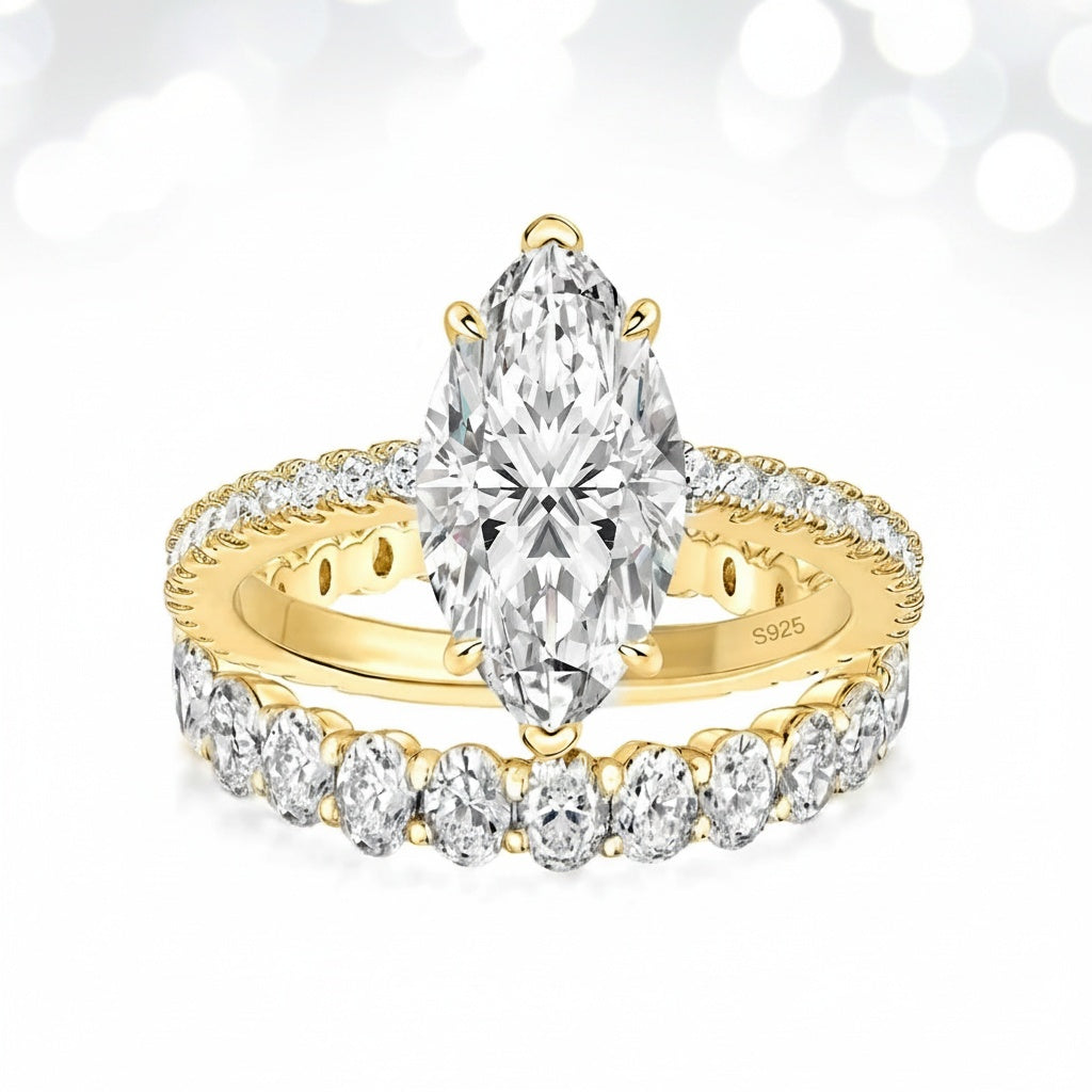 Aurevyn 2PC 4.0Ct Marquise Cut Yellow Gold Bridal Ring Set with Oval Cut Wedding Band