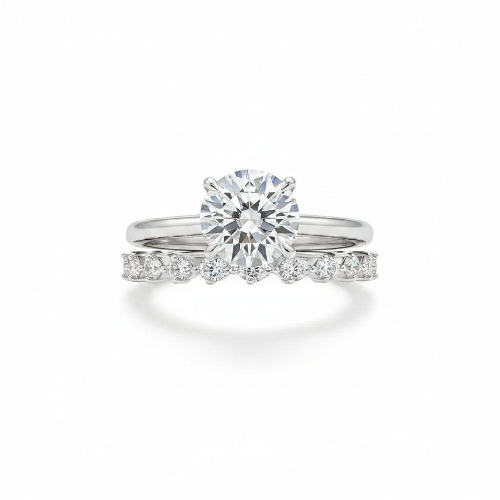 Aurevyn 2PC Moissanite 4.0Ct Round Cut Engagement Ring With Pear Cut Wedding Band Wedding Ring Set