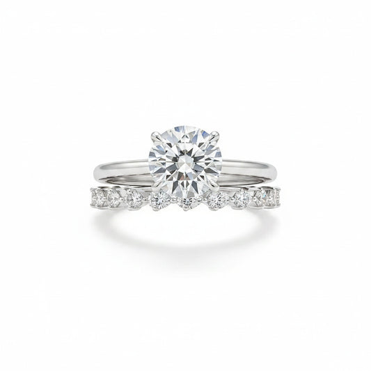 Aurevyn 2PC Moissanite 4.0Ct Round Cut Engagement Ring With Pear Cut Wedding Band Wedding Ring Set