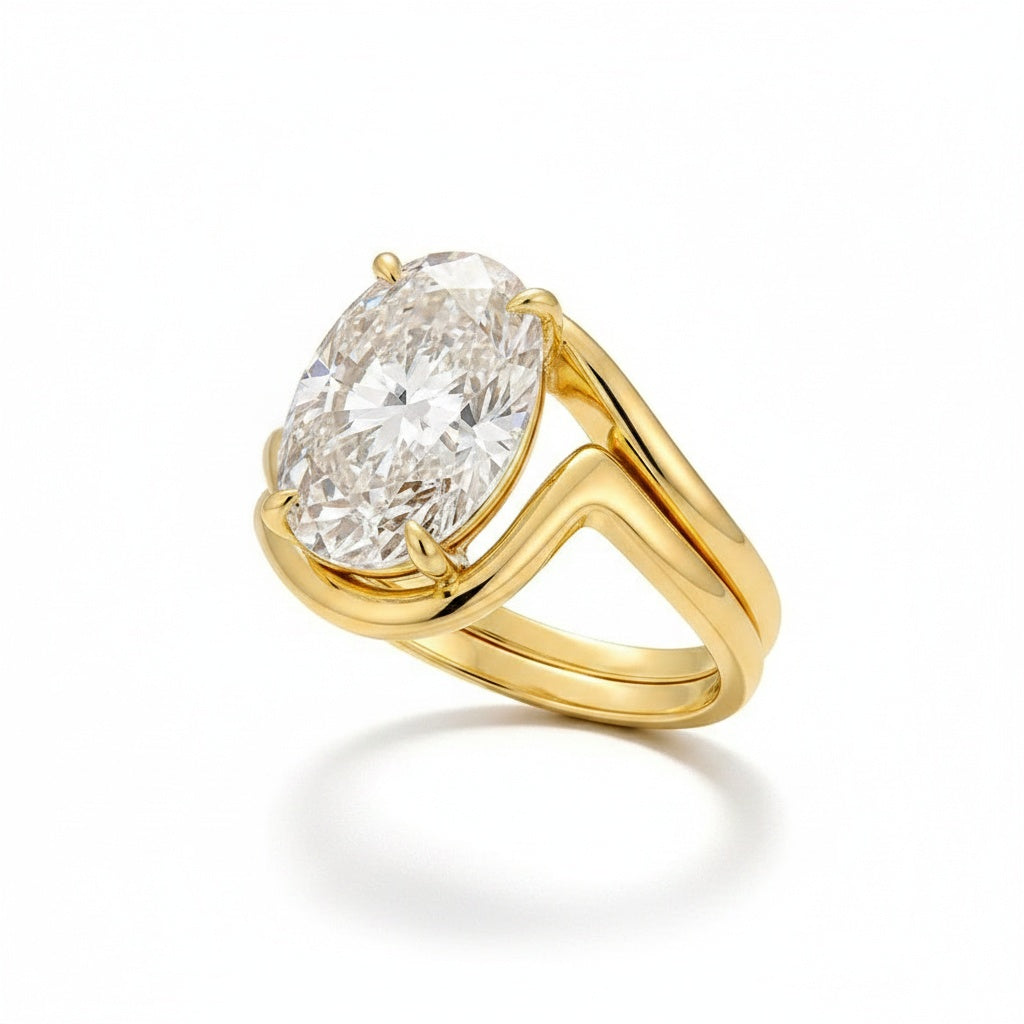 Aurevyn 2PC Moissanite Wedding Sets 5.5Ct Oval Cut Yellow Gold Bypass Engagement Ring with Curved Wedding Band