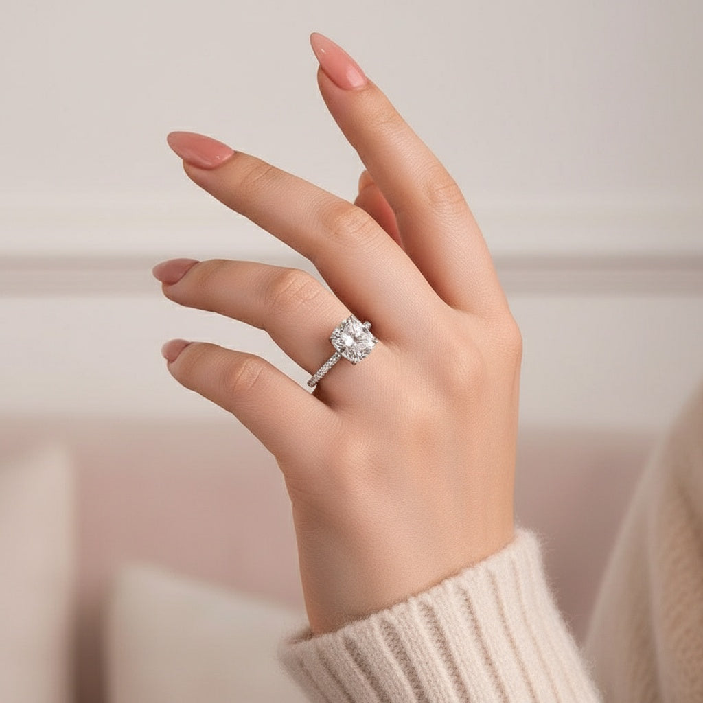 Aurevyn 3.0 Ct Cushion Cut White Gold Engagement Ring For Women
