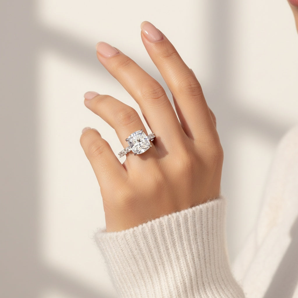 Aurevyn 3.0 Ct Cushion Cut White Gold Engagement Ring