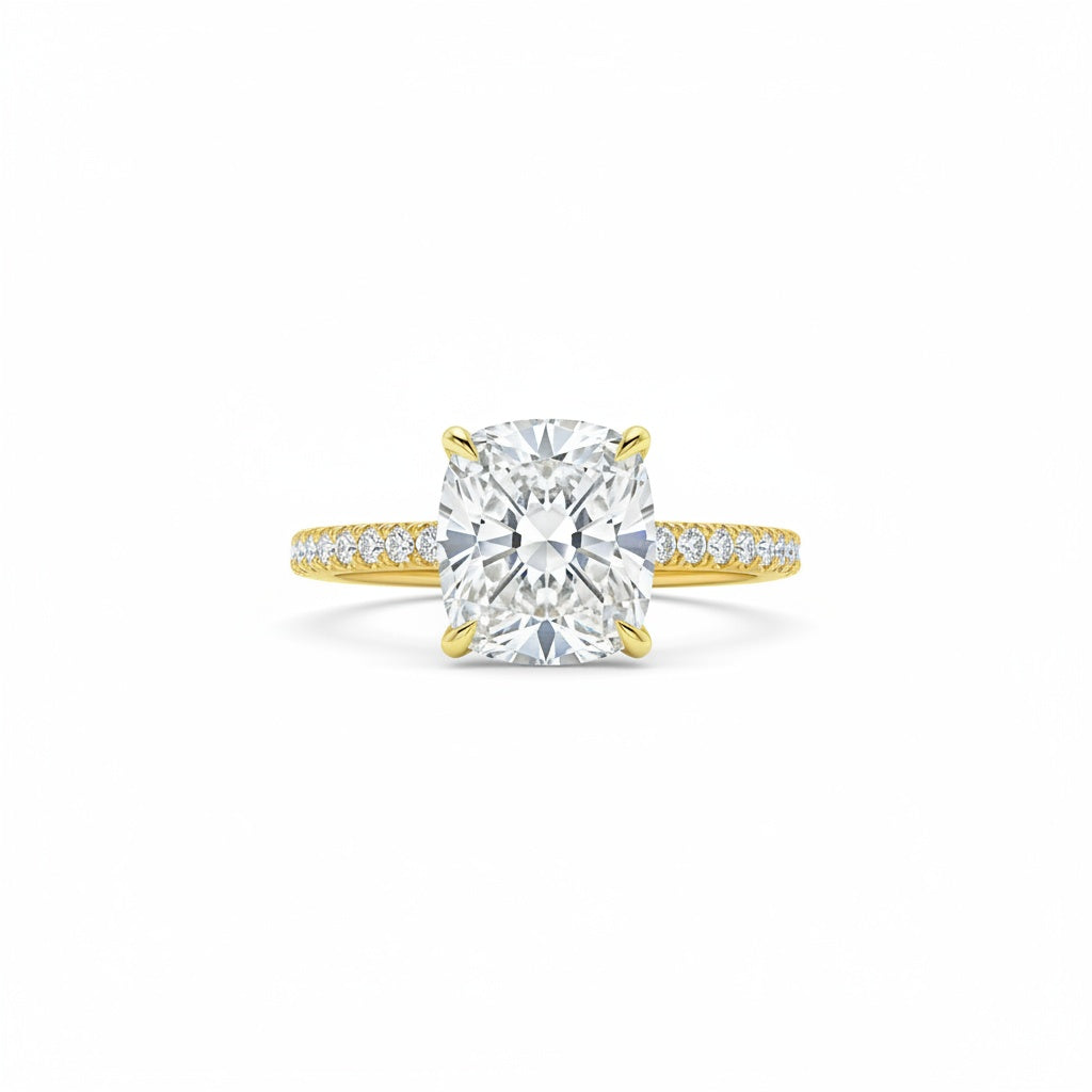 Aurevyn 3.0 Ct Cushion Cut Yellow Gold Engagement Ring For Women
