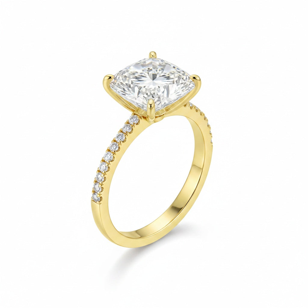 Aurevyn 3.0 Ct Cushion Cut Yellow Gold Engagement Ring For Women