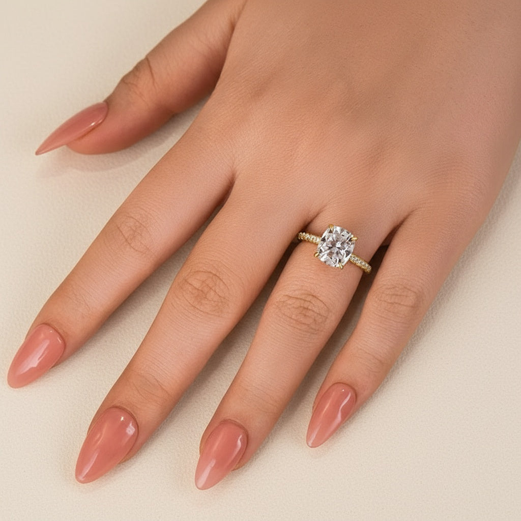 Aurevyn 3.0 Ct Cushion Cut Yellow Gold Engagement Ring For Women