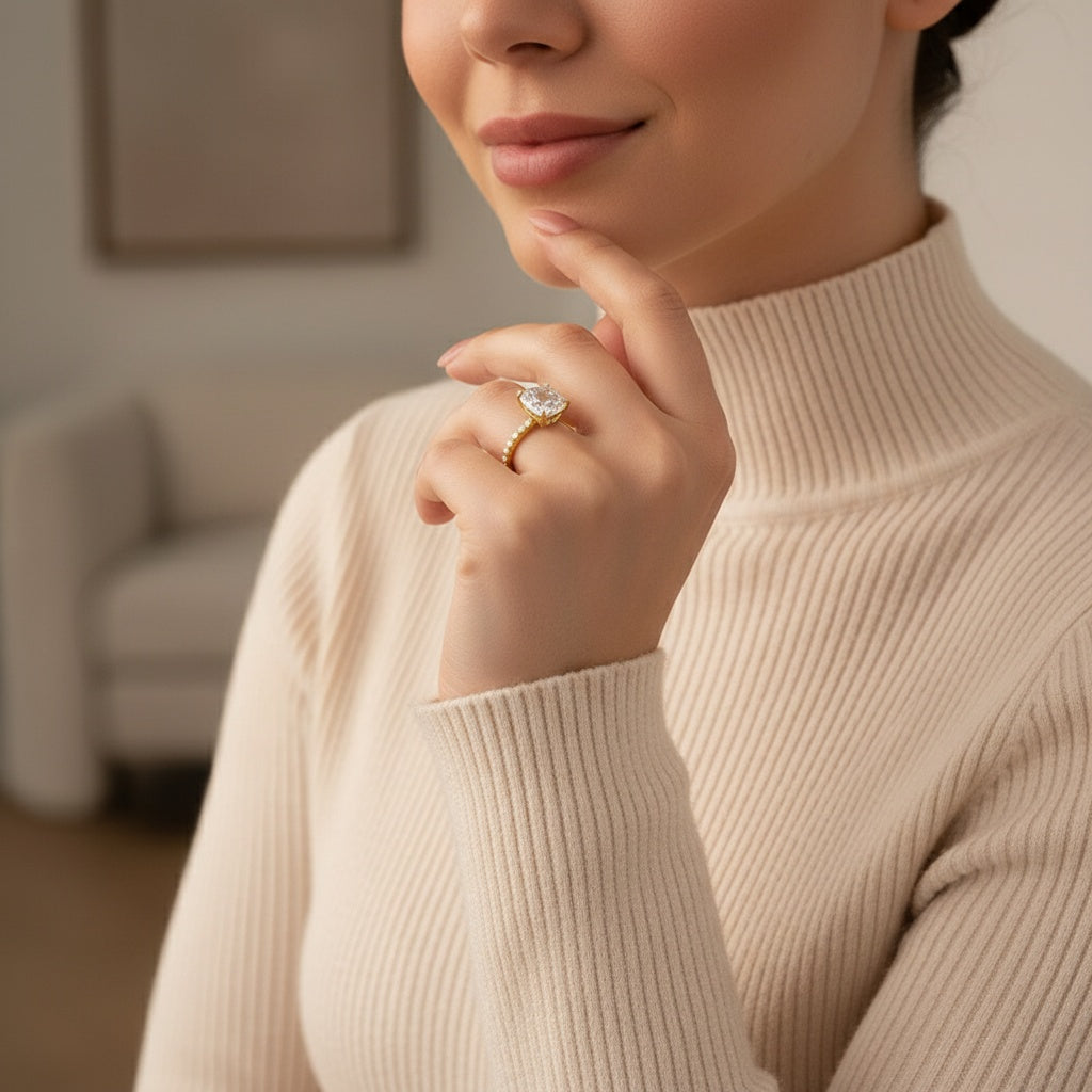 Aurevyn 3.0 Ct Cushion Cut Yellow Gold Engagement Ring For Women
