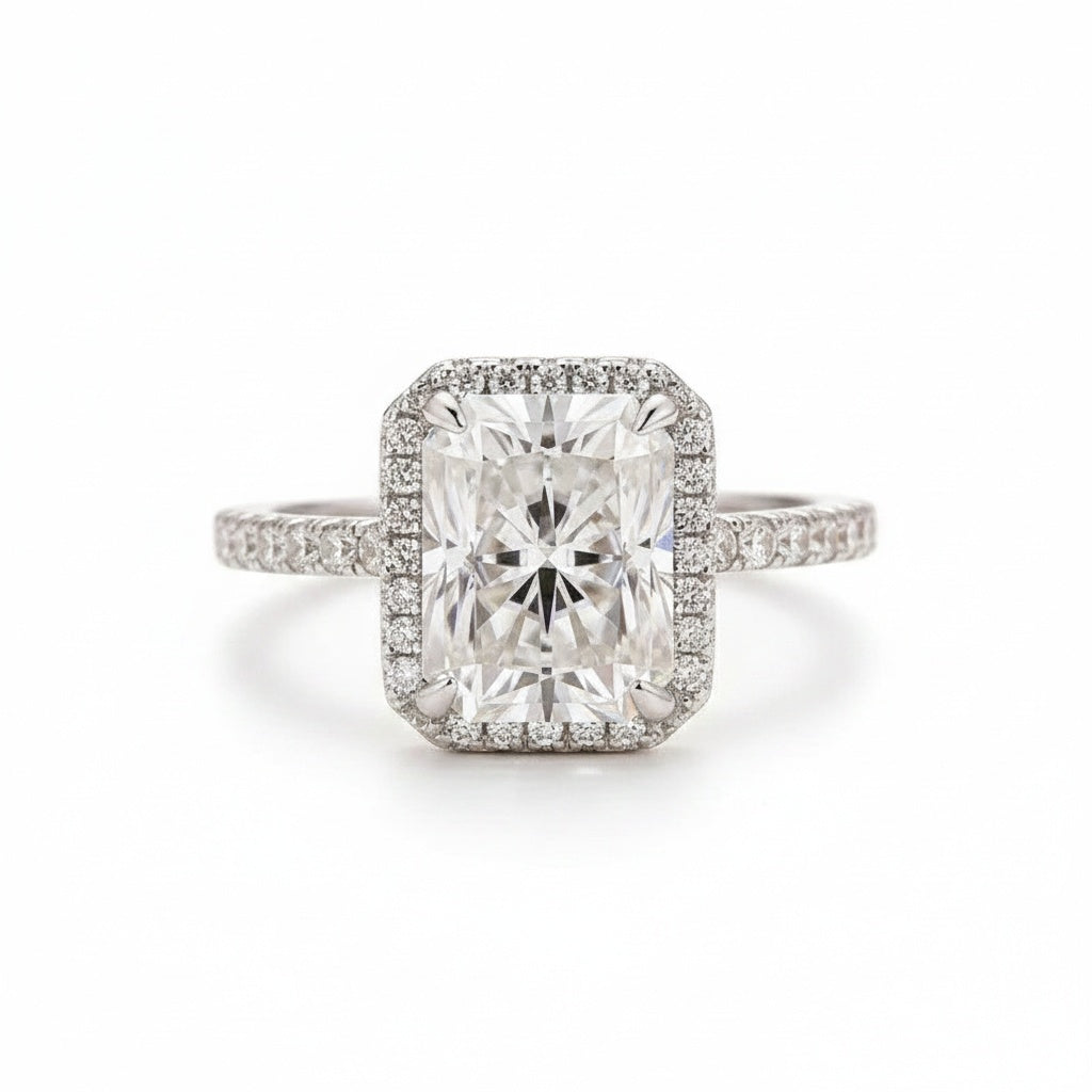 Aurevyn 3.0 Ct Halo Radiant Cut White Gold Engagement Ring