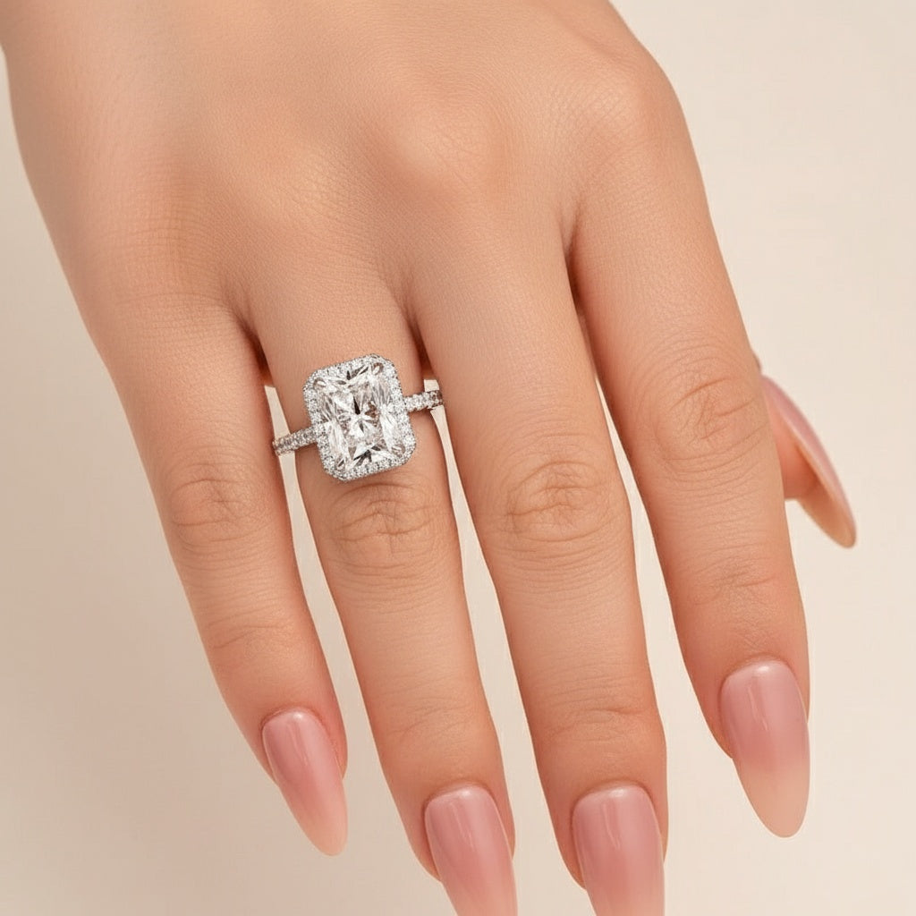 Aurevyn 3.0 Ct Halo Radiant Cut White Gold Engagement Ring
