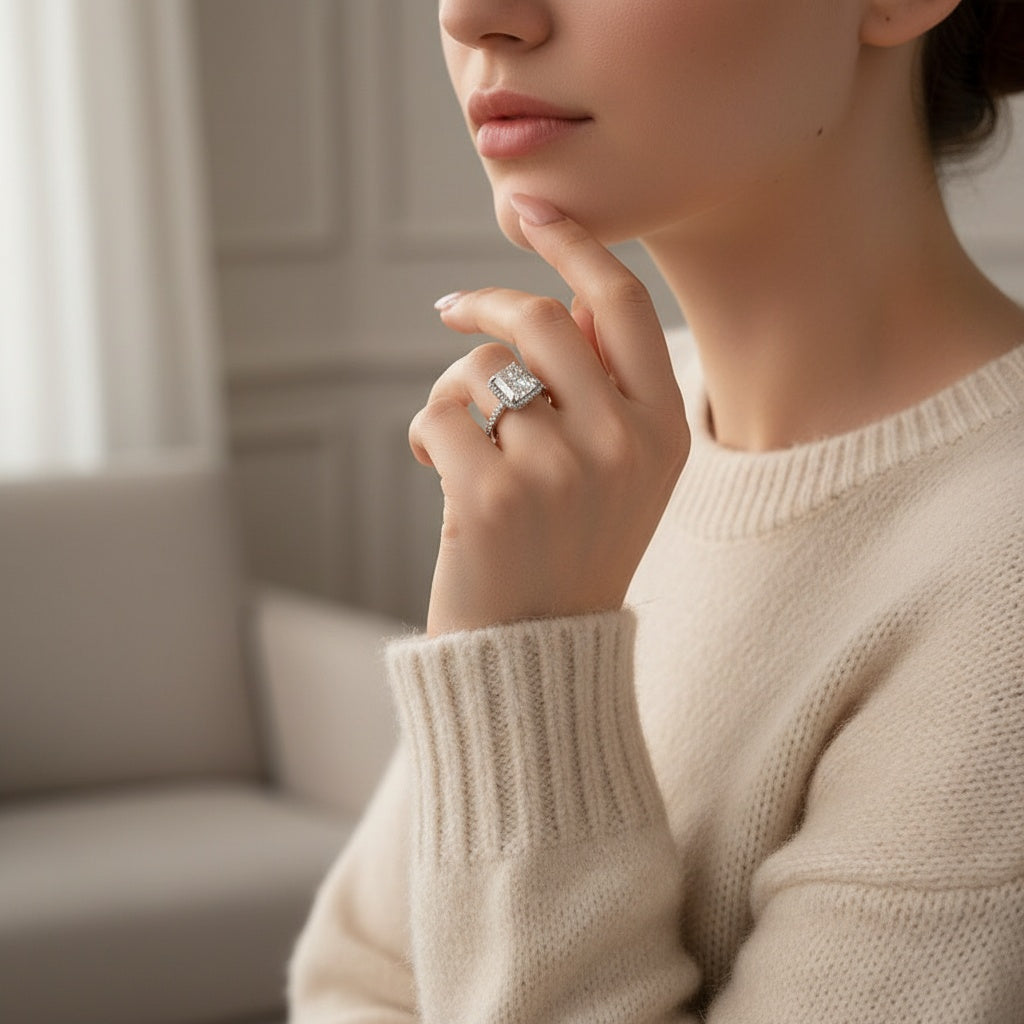 Aurevyn 3.0 Ct Halo Radiant Cut White Gold Engagement Ring