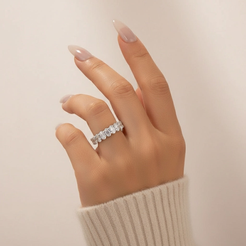Aurevyn 3.0 Ct Oval Cut Half White Gold Wedding Band