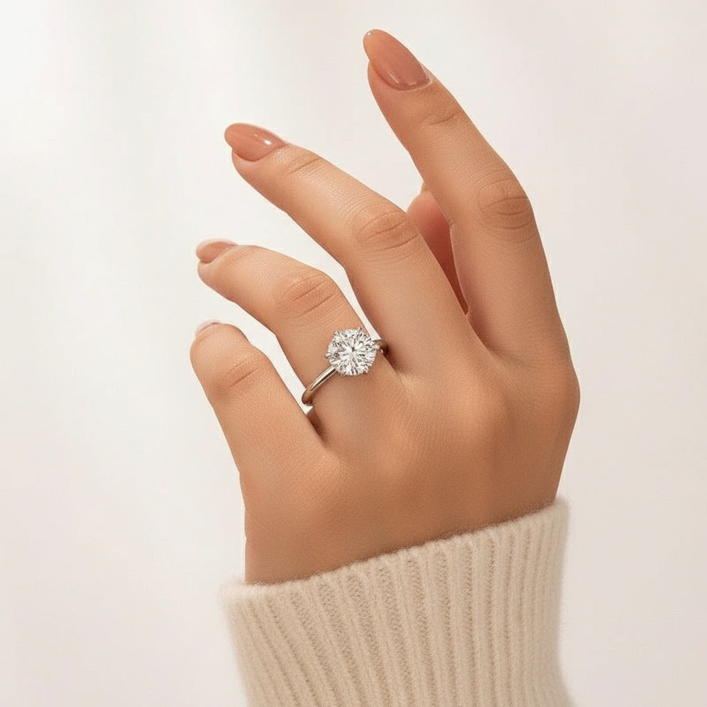 Aurevyn 3.0 Ct Round Cut 6 Prong Engagement Ring For Women