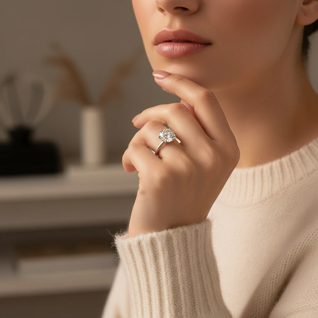 Aurevyn 3.0 Ct Round Cut 6 Prong Engagement Ring For Women