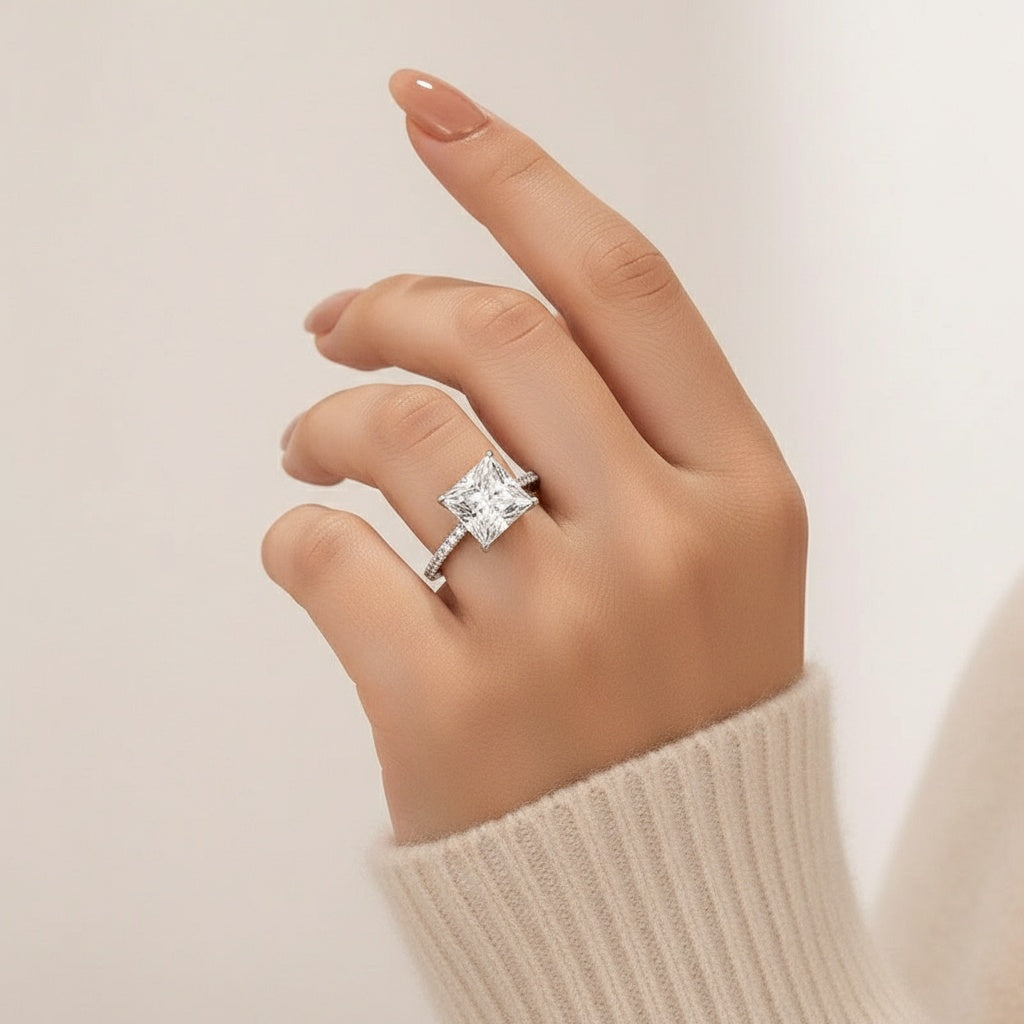 Aurevyn 3.0 Ct Square Princess Cut White Gold Bridal Ring