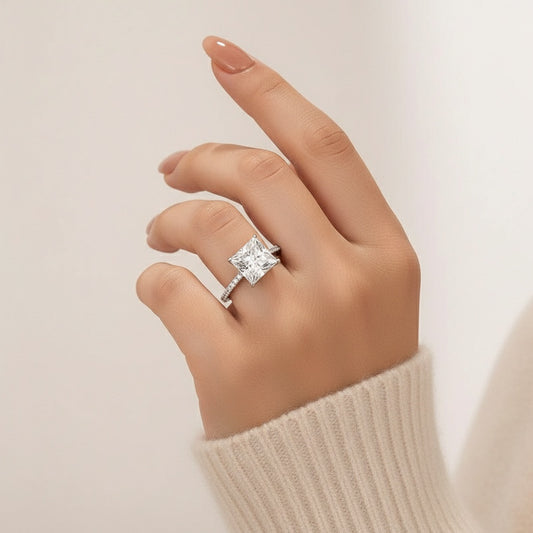 Aurevyn 3.0 Ct Square Princess Cut White Gold Bridal Ring