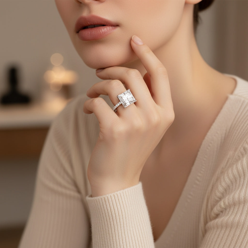 Aurevyn 3.0 Ct Square Princess Cut White Gold Bridal Ring