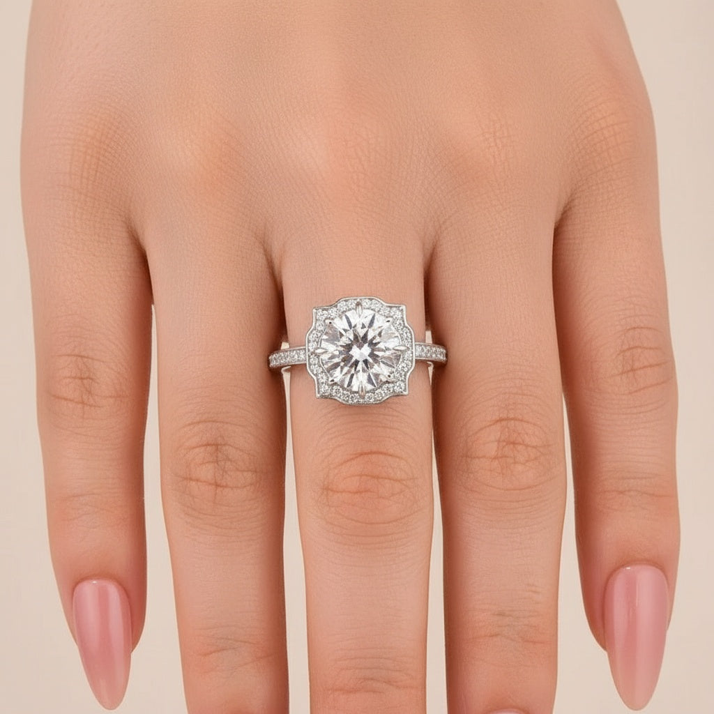 Aurevyn 3.0Ct Halo Round White Gold Engagement Ring