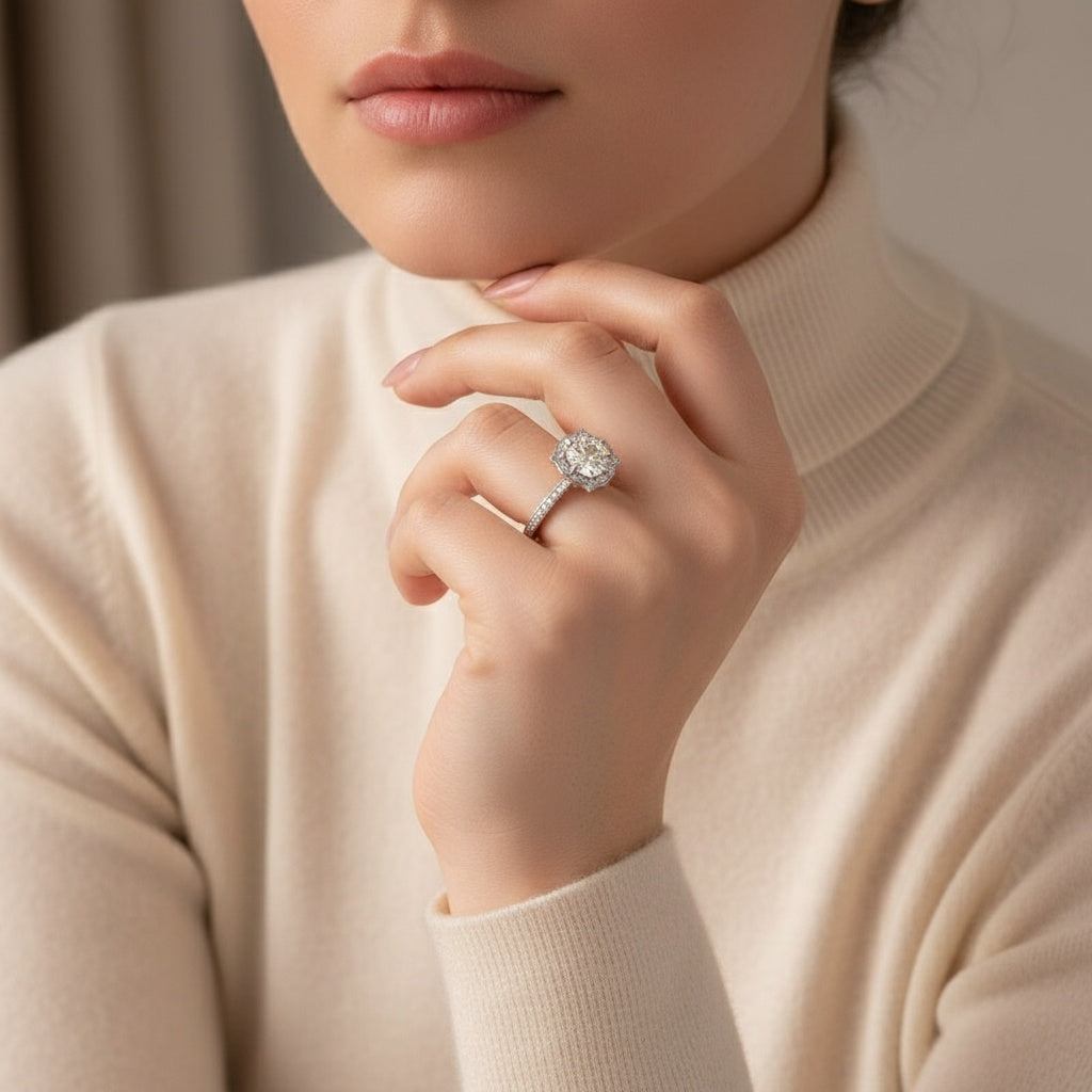 Aurevyn 3.0Ct Halo Round White Gold Engagement Ring