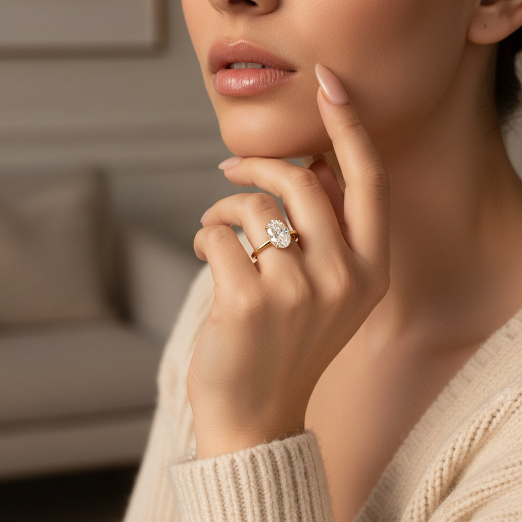 Aurevyn 3.0Ct Oval Cut Yellow Gold Promise Ring For Women