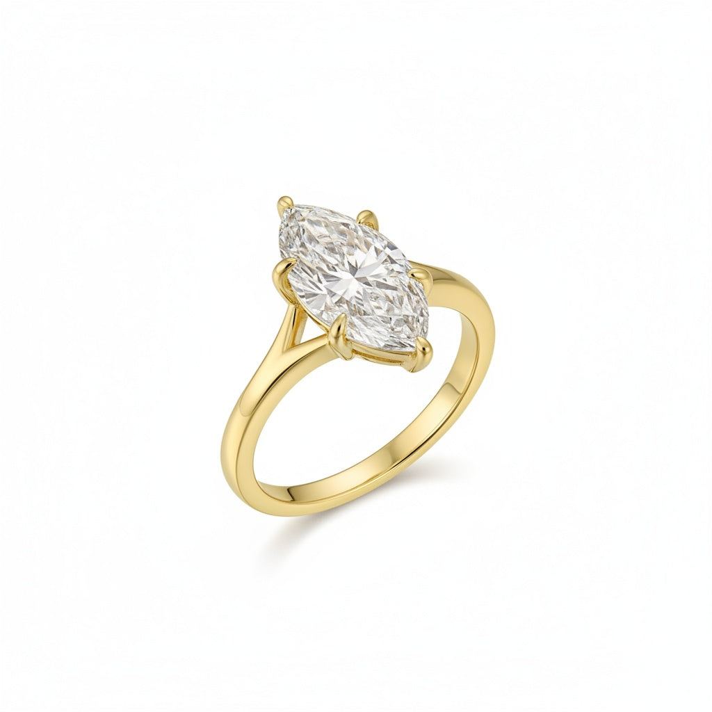 Aurevyn 3.0Ct Split Shank Marquise Cut Moissanite Ring in S925 Sterling Silver