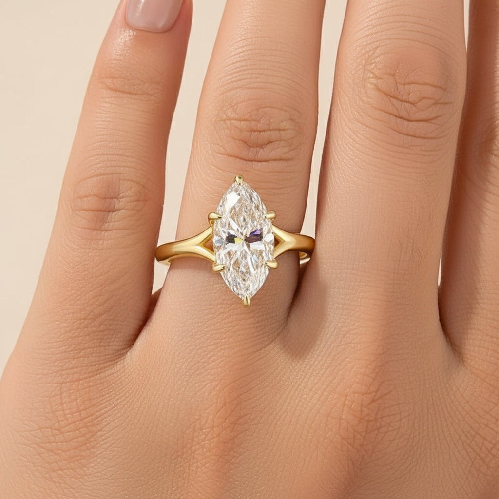 Aurevyn 3.0Ct Split Shank Marquise Cut Moissanite Ring in S925 Sterling Silver