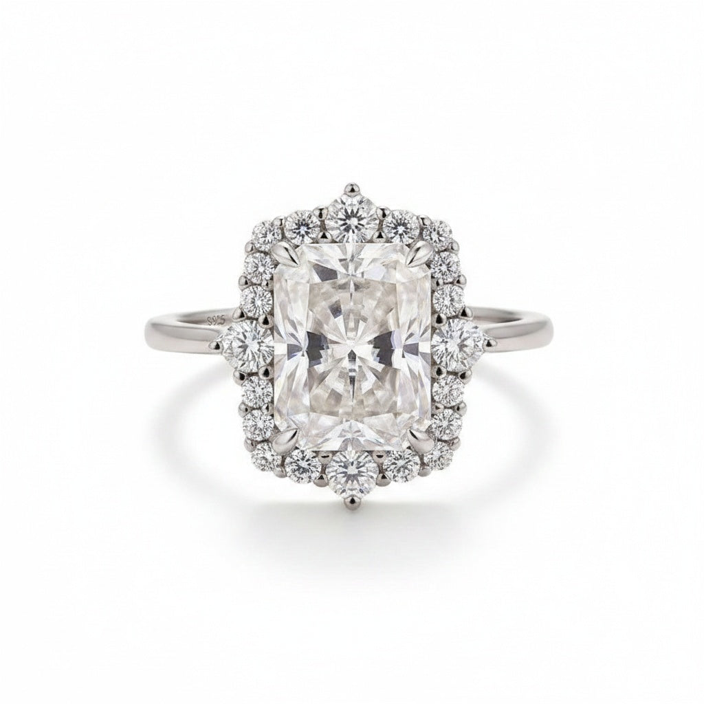 Aurevyn 3.0Ct White Gold Halo Radiant Cut Engagement Ring