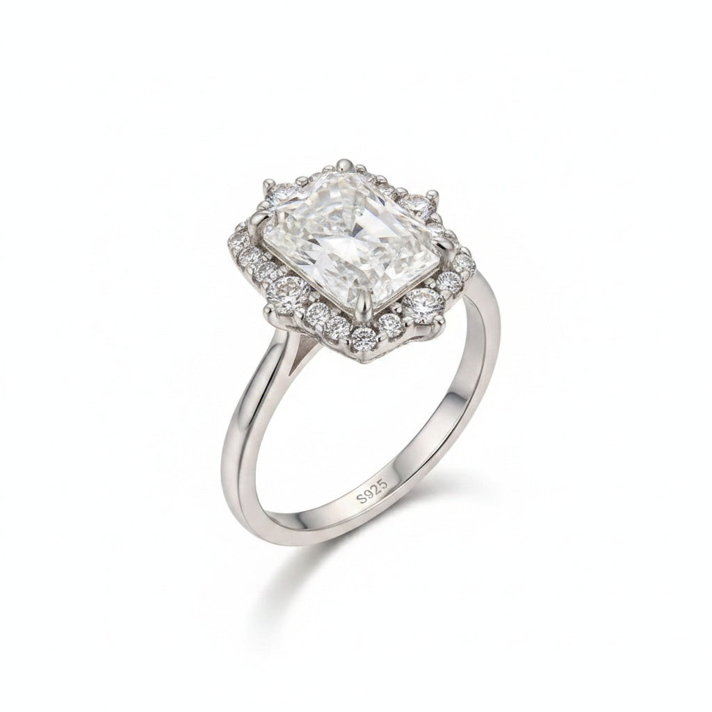 Aurevyn 3.0Ct White Gold Halo Radiant Cut Engagement Ring