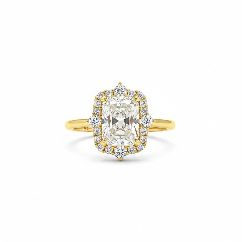 Aurevyn 3.0Ct Yellow Gold Halo Radiant Cut Engagement Ring