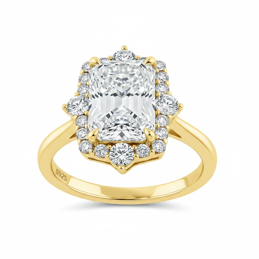 Aurevyn 3.0Ct Yellow Gold Halo Radiant Cut Engagement Ring