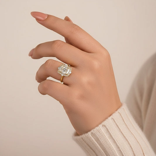 Aurevyn 3.0Ct Yellow Gold Halo Radiant Cut Engagement Ring